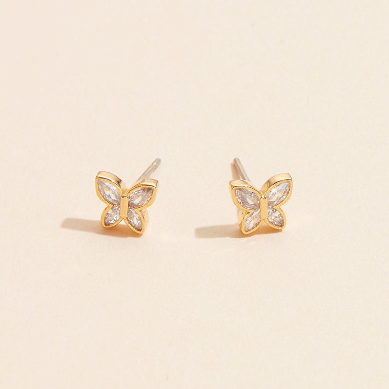 Gold Butterfly Stud Earrings with Crystals