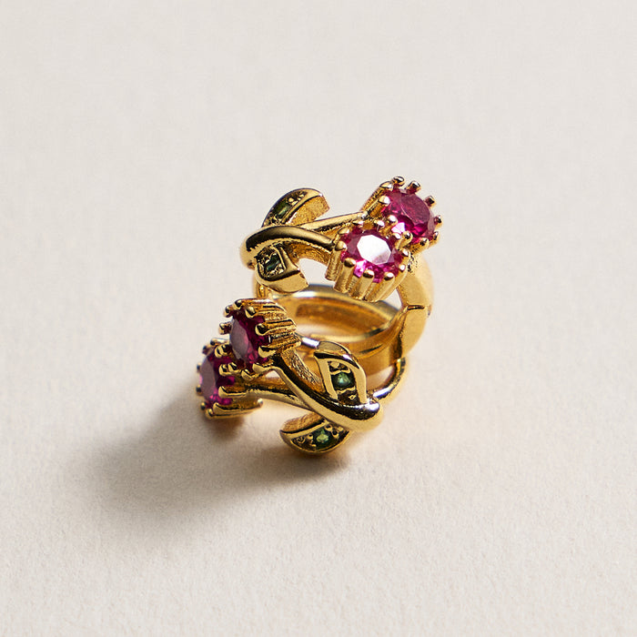 Gold-Dipped Ruby & Emerald Flower Stud Earrings – Made in Korea
