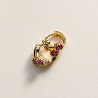 Gold-Dipped Ruby & Emerald Flower Stud Earrings – Made in Korea
