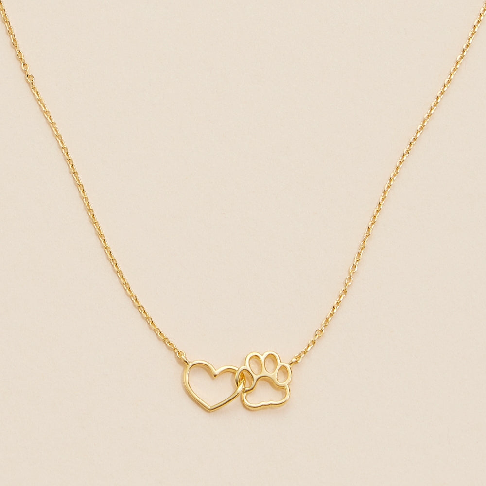 14K Gold Dip Heart & Paw Charm Short Necklace