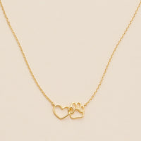 14K Gold Dip Heart & Paw Charm Short Necklace
