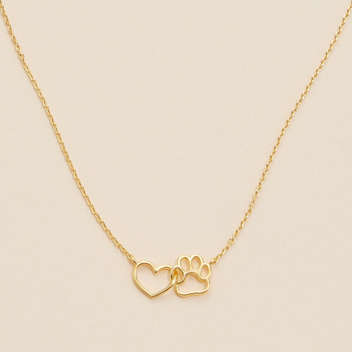 14K Gold Dip Heart & Paw Charm Short Necklace