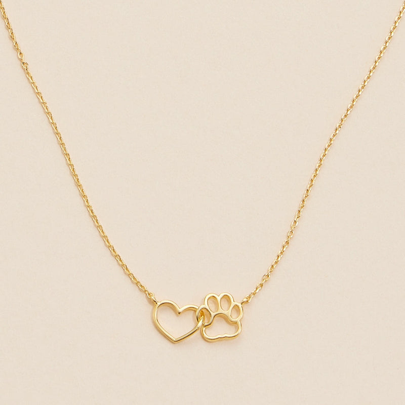 14K Gold Dip Heart & Paw Charm Short Necklace