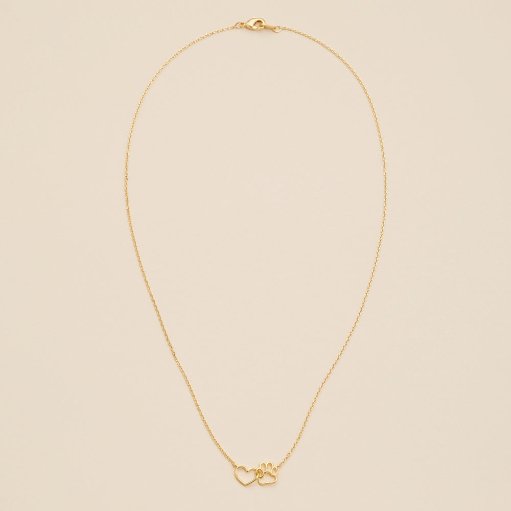 14K Gold Dip Heart & Paw Charm Short Necklace