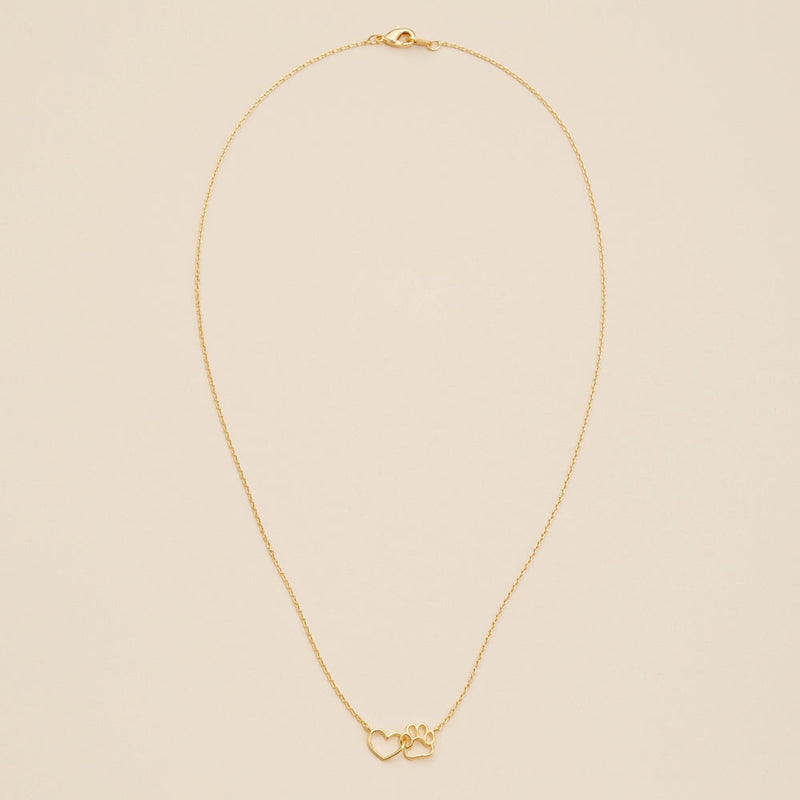 14K Gold Dip Heart & Paw Charm Short Necklace