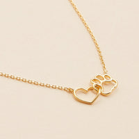 14K Gold Dip Heart & Paw Charm Short Necklace