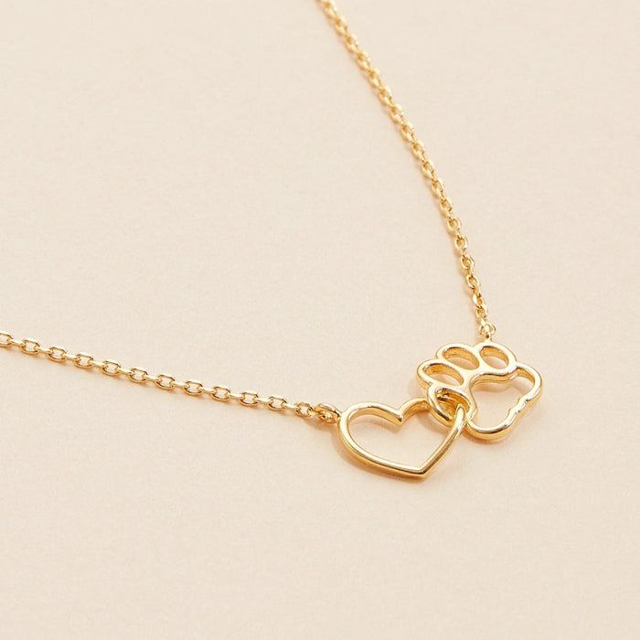 14K Gold Dip Heart & Paw Charm Short Necklace