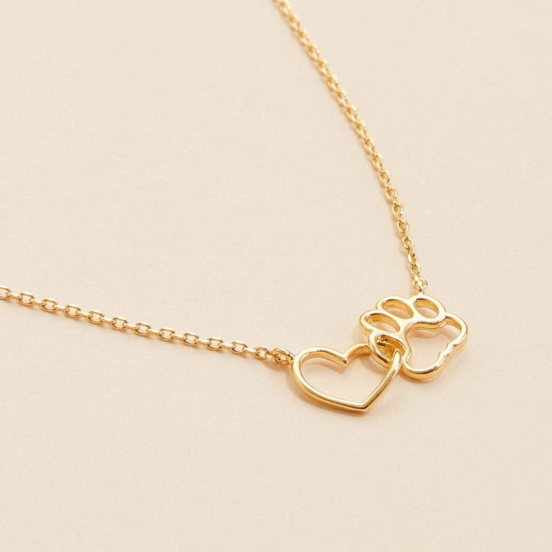 14K Gold Dip Heart & Paw Charm Short Necklace