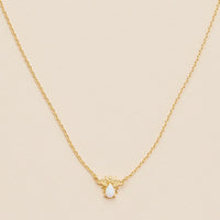 14K Gold Dip White Opal Charm Short Necklace