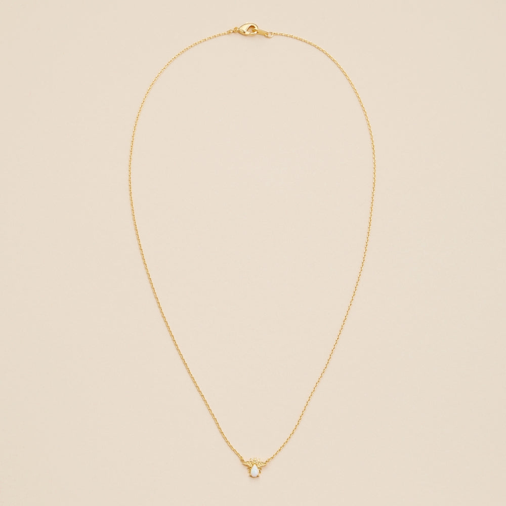14K Gold Dip White Opal Charm Short Necklace
