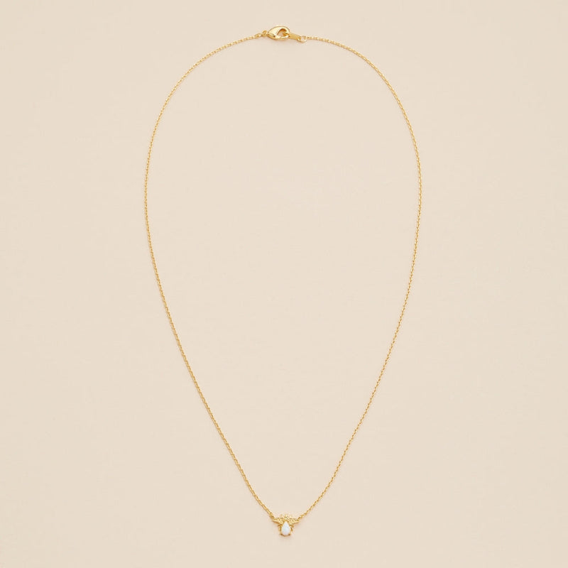 14K Gold Dip White Opal Charm Short Necklace