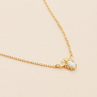 14K Gold Dip White Opal Charm Short Necklace