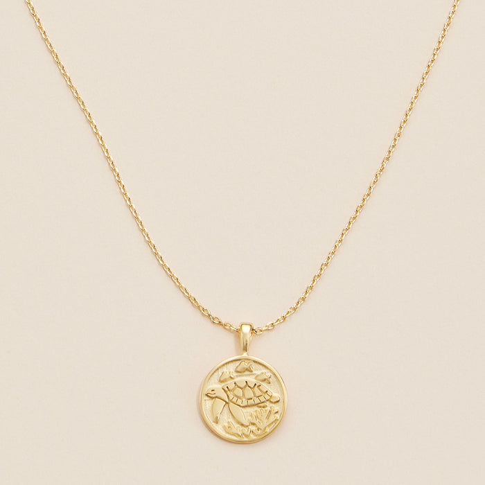 Turtle Coin Charm Gold Dip Necklace