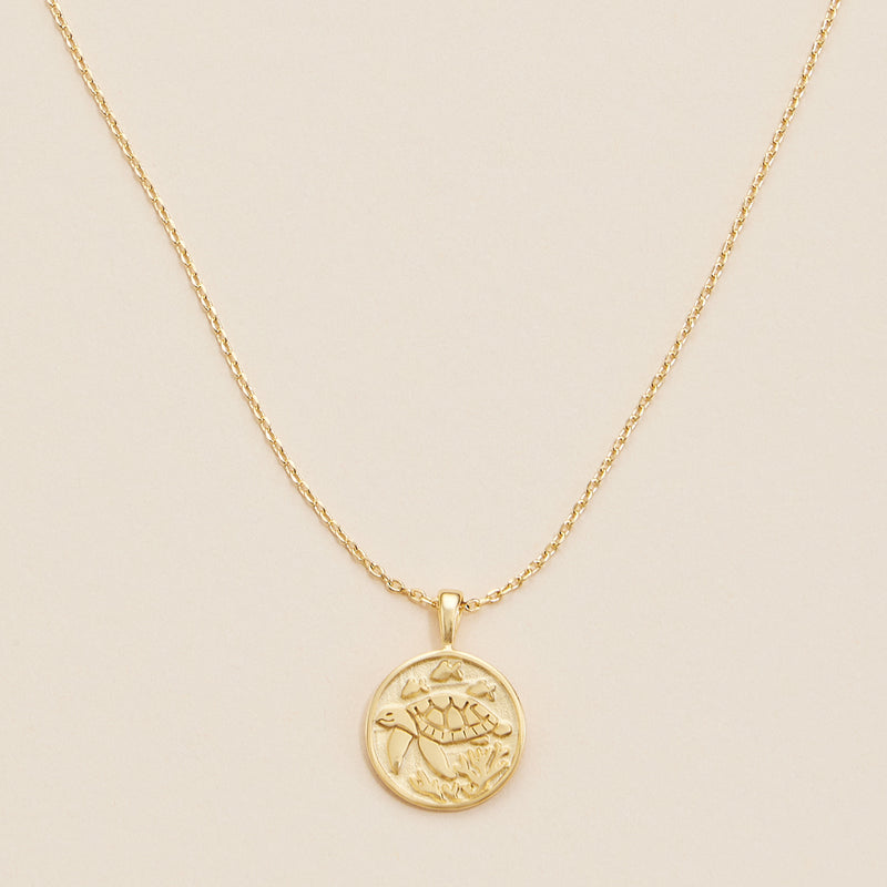 Turtle Coin Charm Gold Dip Necklace