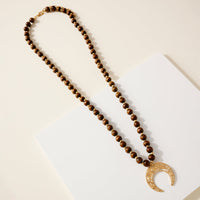 Wood Bead Crescent Pendant Necklace