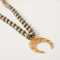 Wood Bead Crescent Pendant Necklace