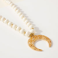 Wood Bead Crescent Pendant Necklace