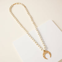 Wood Bead Crescent Pendant Necklace