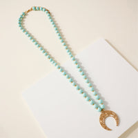 Wood Bead Crescent Pendant Necklace