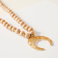 Wood Bead Crescent Pendant Necklace