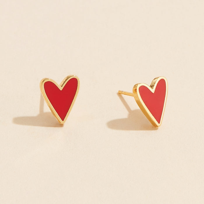 Enamel Heart Stud Earrings | Minimal Gold Dipped Jewelry