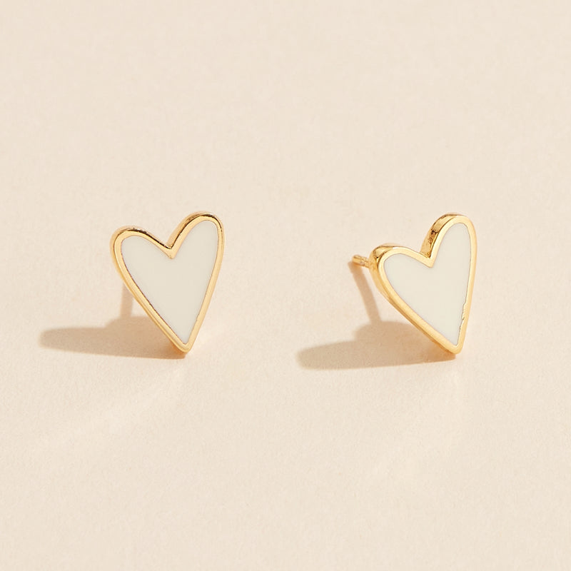 Enamel Heart 18K Gold Dip Stud Earrings