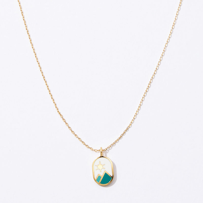 Gold Dipped Shining Star on Mountains Pendant Necklace