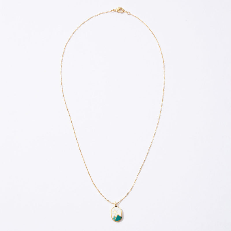 Gold Dipped Shining Star on Mountains Pendant Necklace