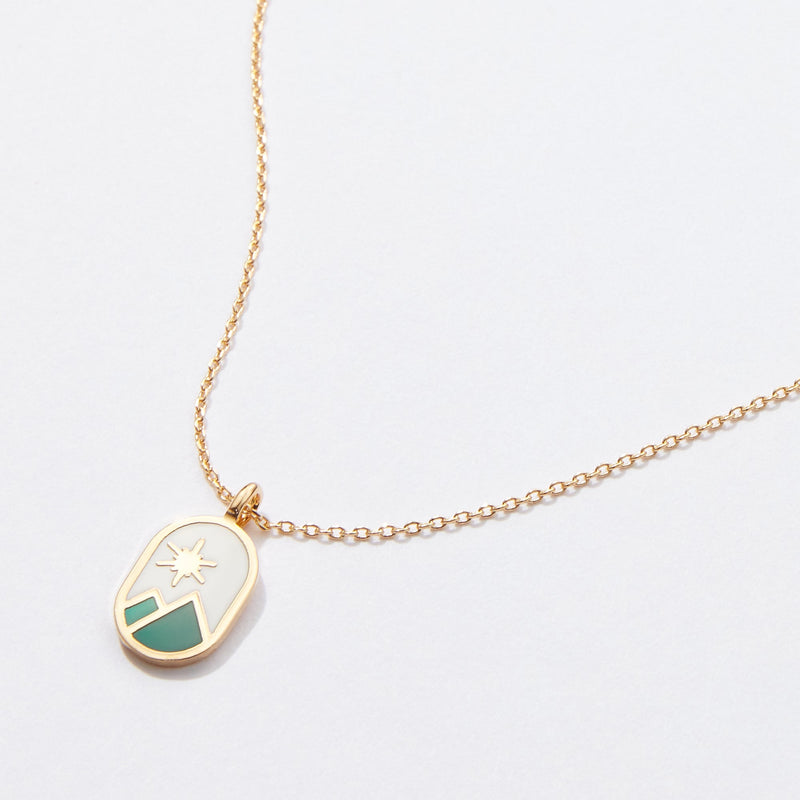 Gold Dipped Shining Star on Mountains Pendant Necklace