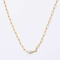 Gold Dipped Paper Clip Pearl Necklace