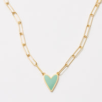 Heart Enamel Pendant Gold Dipped Paper Clip Chain Necklace