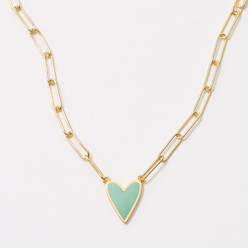 Heart Enamel Pendant Gold Dipped Paper Clip Chain Necklace