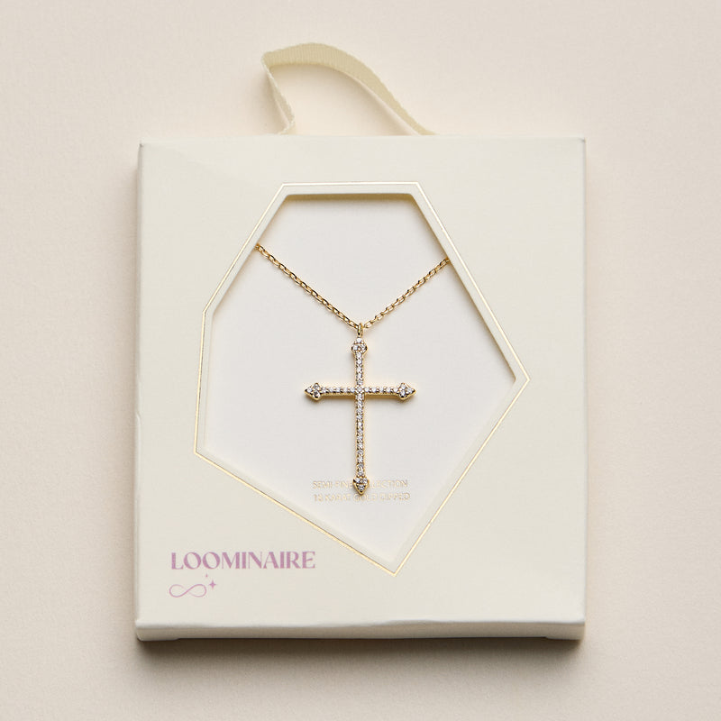 Gold Dipped Large Cross Pendant Necklace