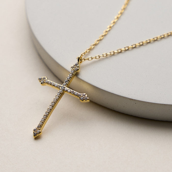 Gold Dipped Large Cross Pendant Necklace