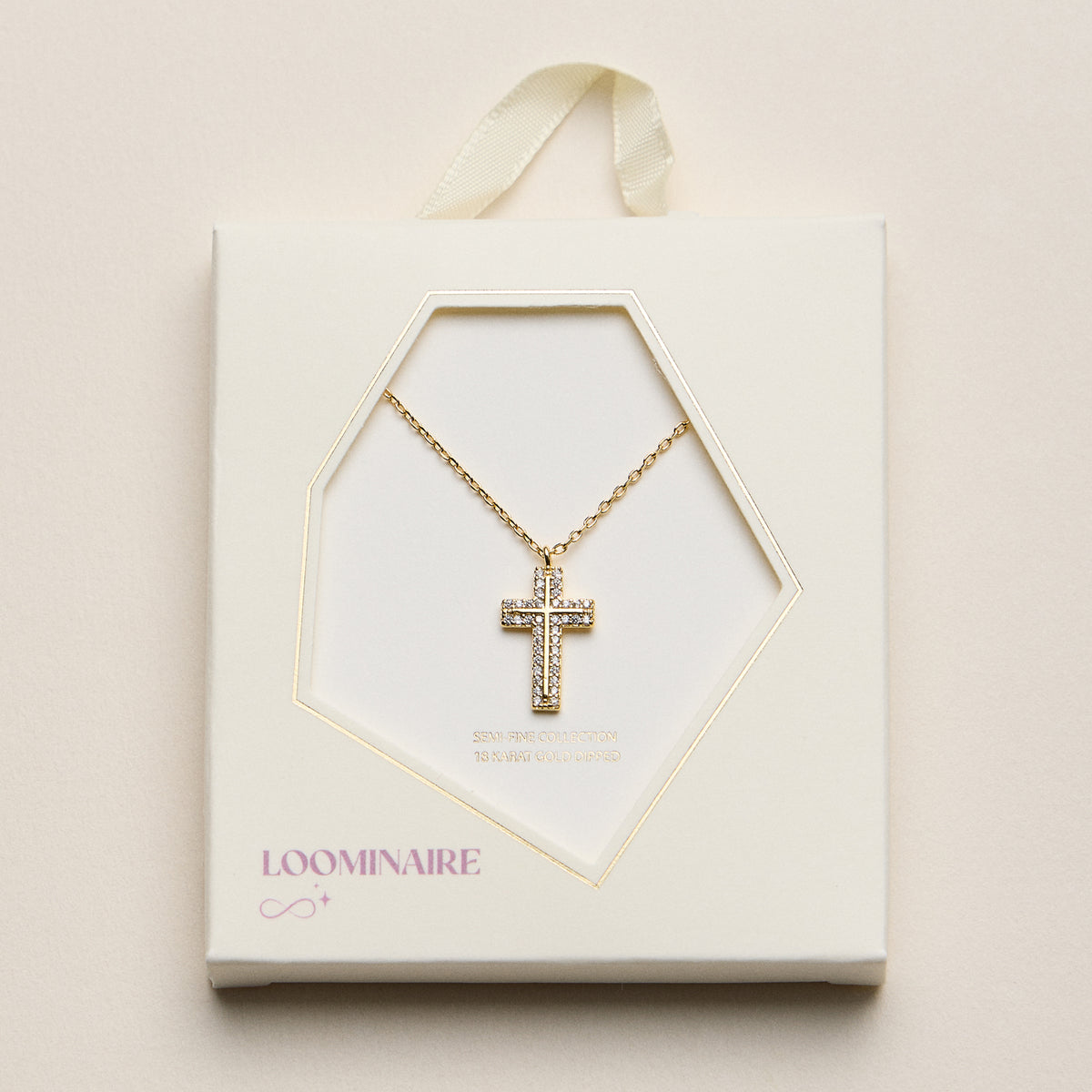 Gold Dipped Pave Cross Pendant Necklace – Sparkling Crystal Charm