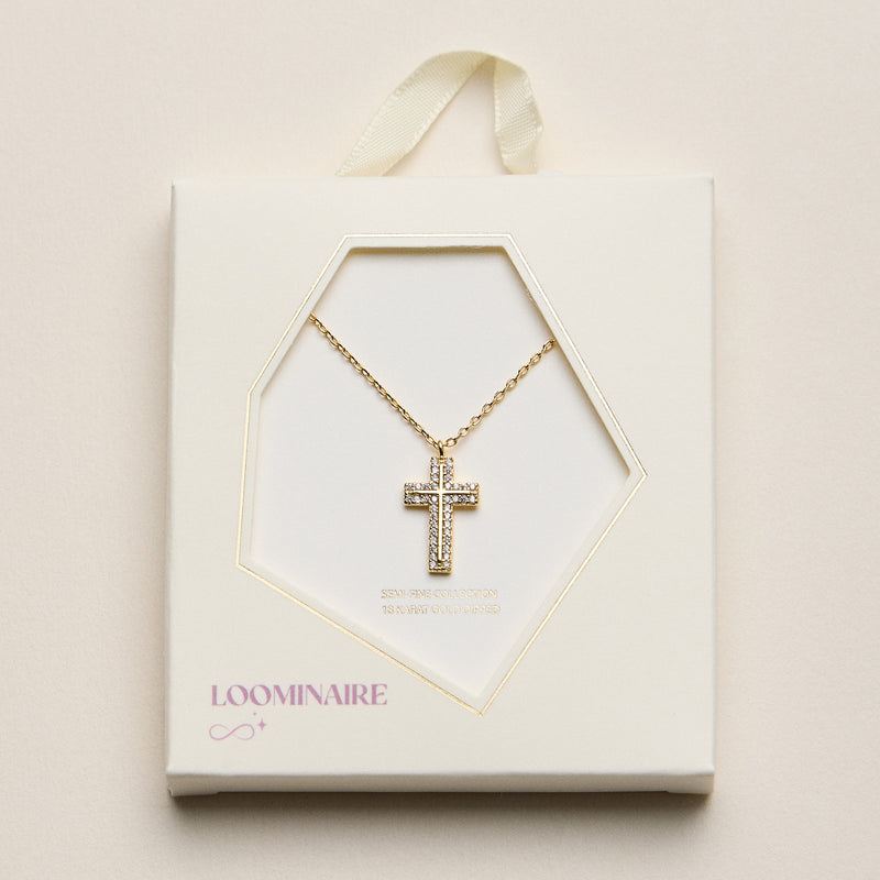Gold Dipped Pave Cross Pendant Necklace – Sparkling Crystal Charm