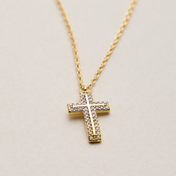 Gold Dipped Pave Cross Pendant Necklace – Sparkling Crystal Charm