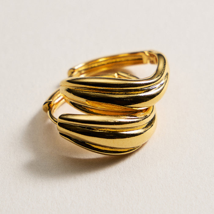 Gold-Dipped Textured Hoop Earrings – Modern Layered Design, Made in Korea