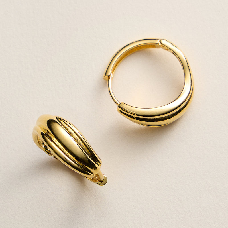 Gold-Dipped Textured Hoop Earrings – Modern Layered Design, Made in Korea