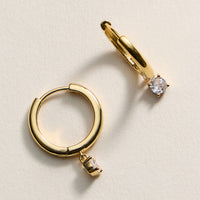 Gold Huggie Hoop Earrings with CZ Charm