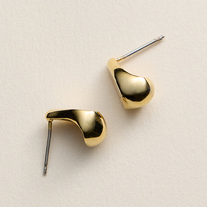 Gold Teardrop Stud Earrings with CZ Accent