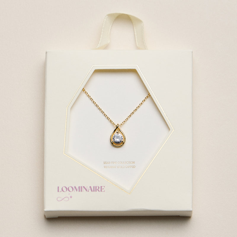 Gold Dipped Teardrop CZ Pendant Necklace