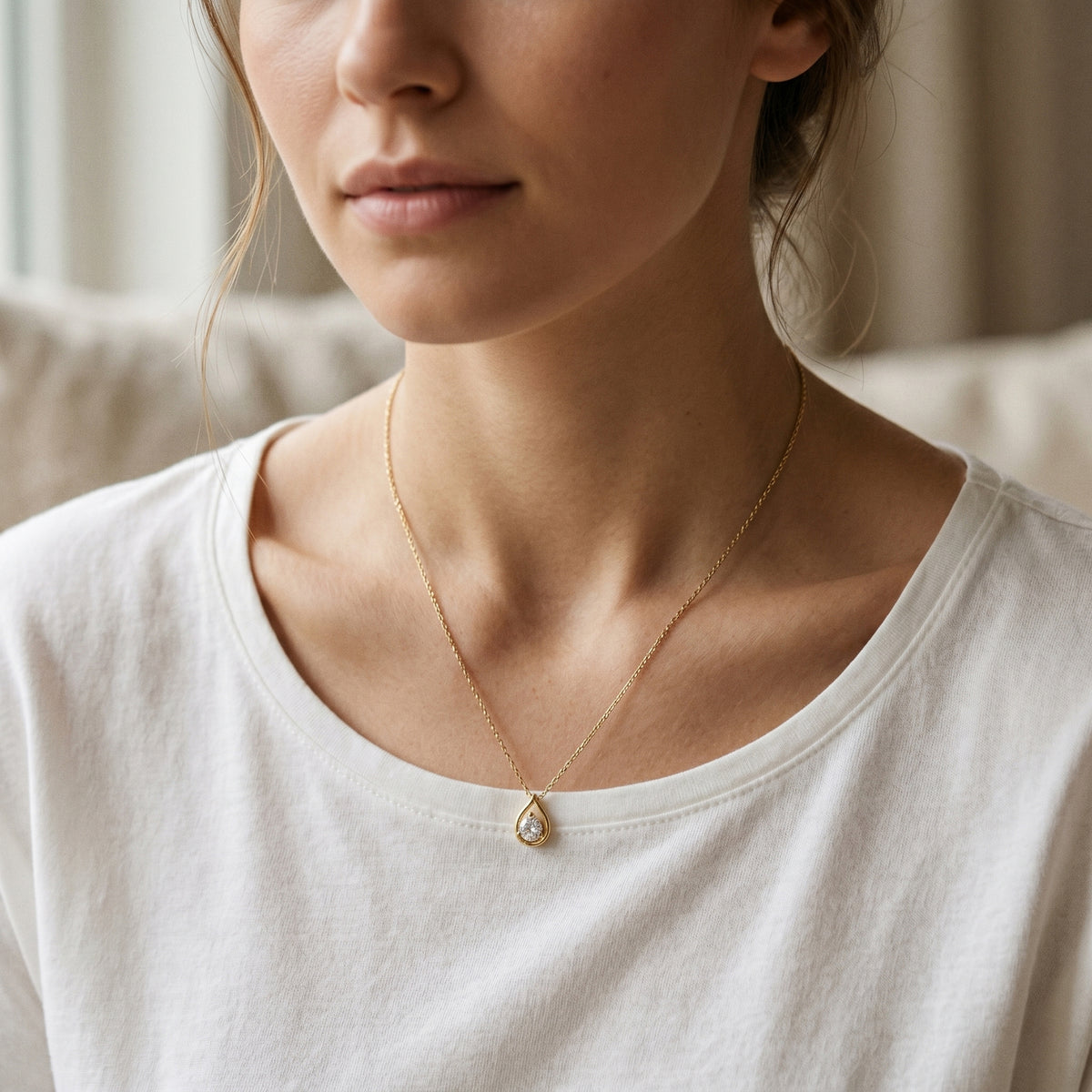 Gold Dipped Teardrop CZ Pendant Necklace