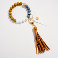 Beaded Bracelet Keychain with Tassel – Silicone Bead Wristlet Key Ring for Women