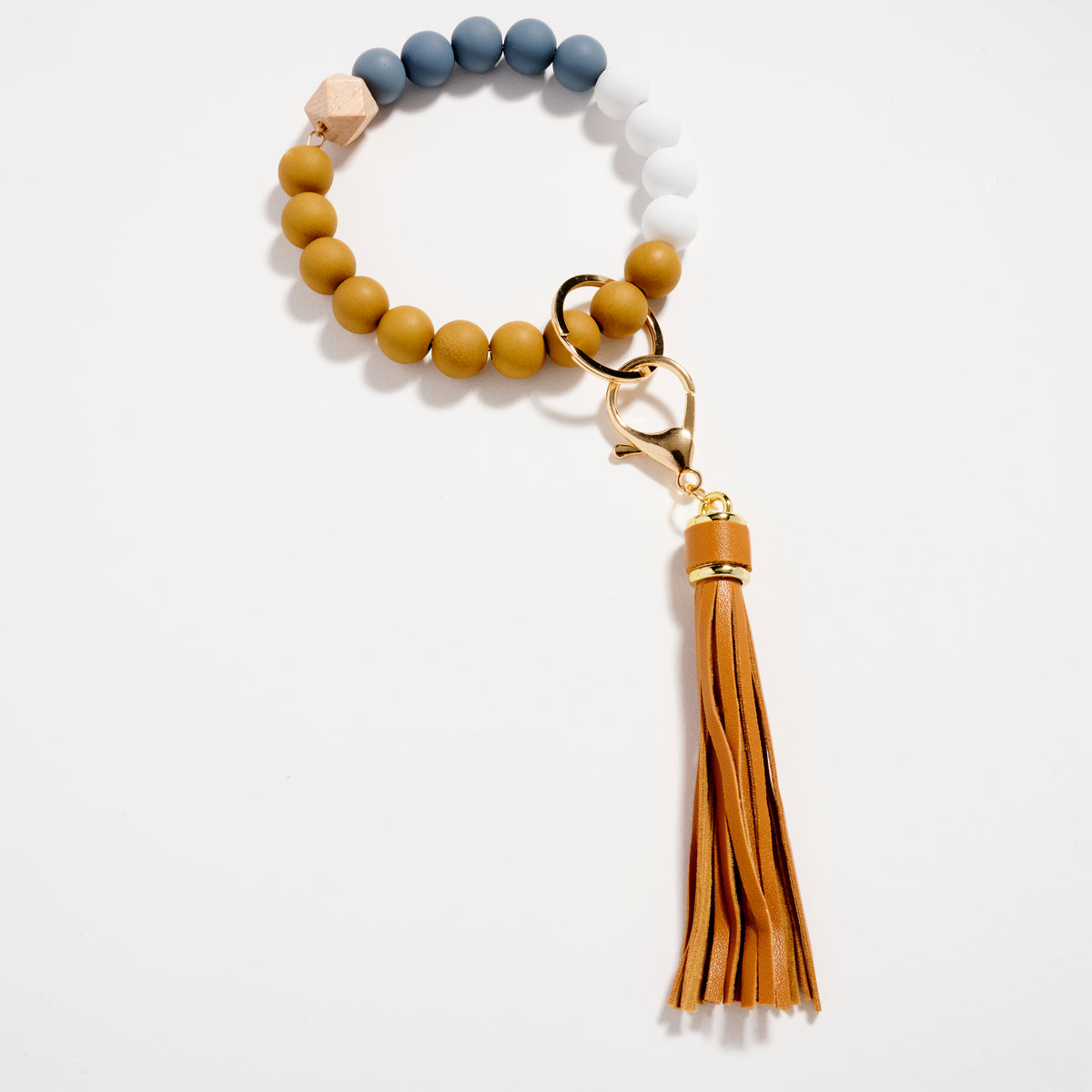 Beaded Bracelet Keychain with Tassel – Silicone Bead Wristlet Key Ring for Women
