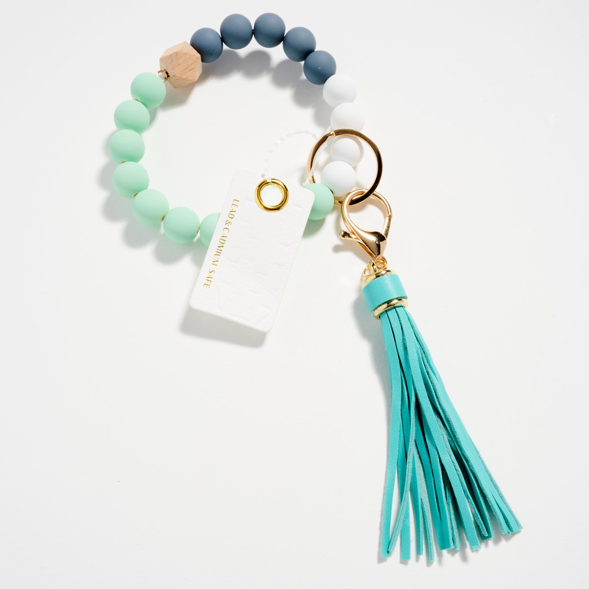 Beaded Bracelet Keychain with Tassel – Silicone Bead Wristlet Key Ring for Women