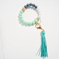 Beaded Bracelet Keychain with Tassel – Silicone Bead Wristlet Key Ring for Women