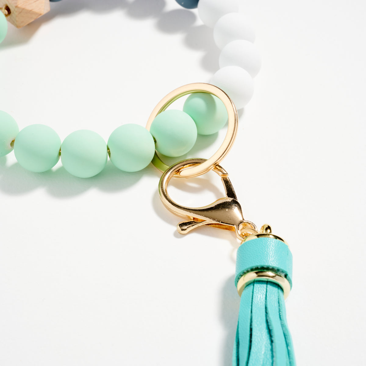 Beaded Bracelet Keychain with Tassel – Silicone Bead Wristlet Key Ring for Women