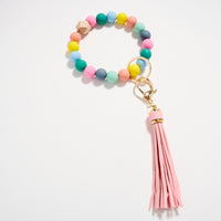 Beaded Bracelet Keychain with Tassel – Silicone Bead Wristlet Key Ring for Women
