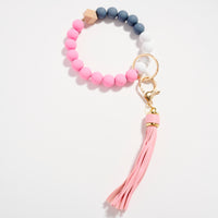 Beaded Bracelet Keychain with Tassel – Silicone Bead Wristlet Key Ring for Women